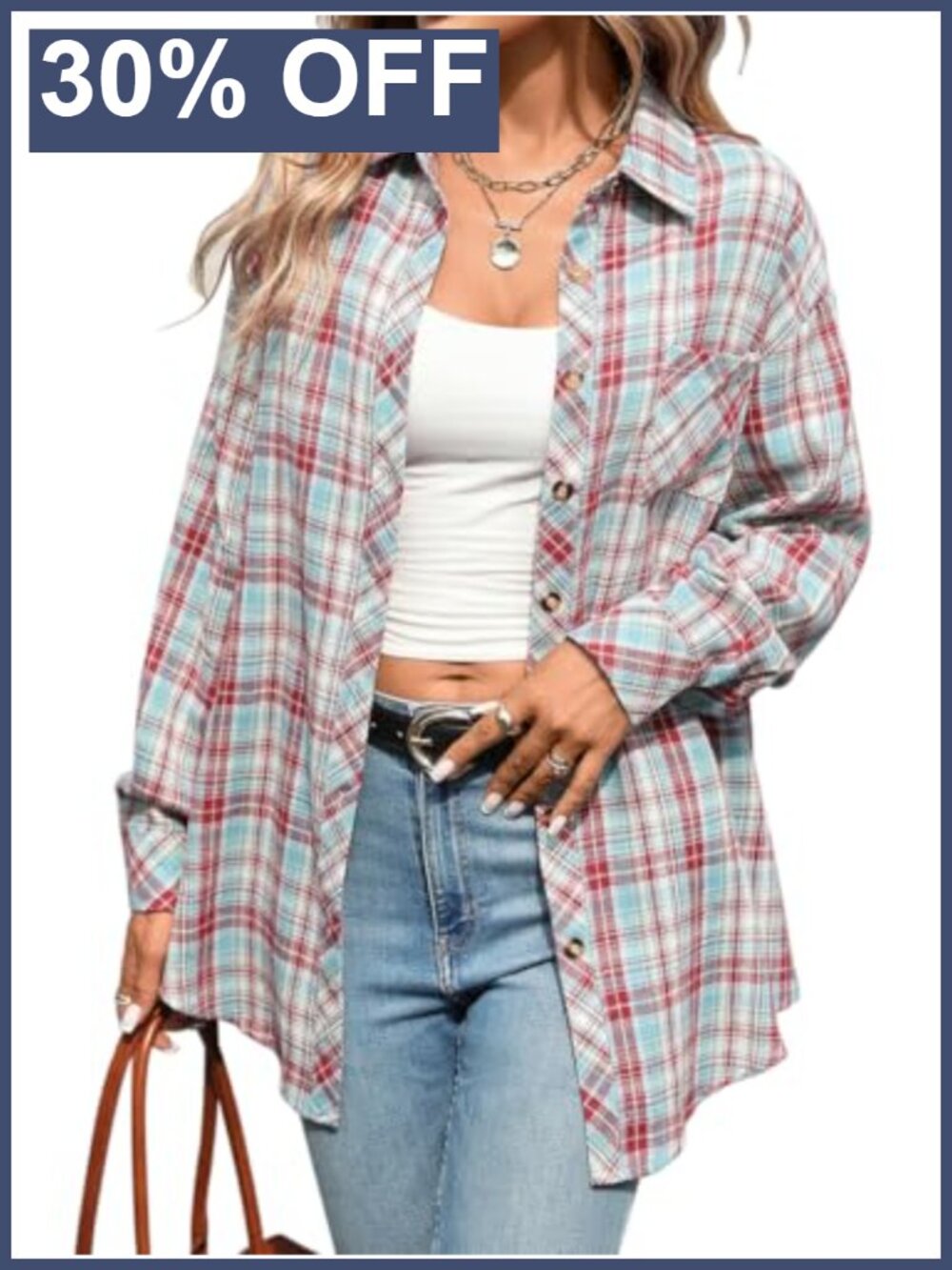 Oversized Flannel Button Down Shirt Long Sleeve Plaid Business Casual Top